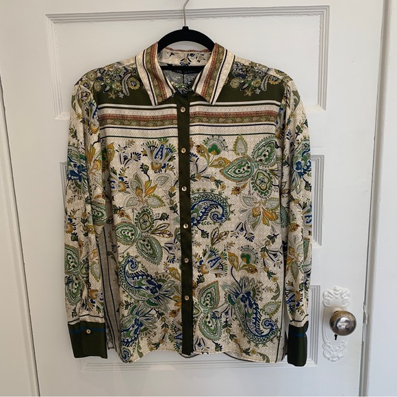 Zara flowy printed button-up shirt, size M - Picture 2 of 7